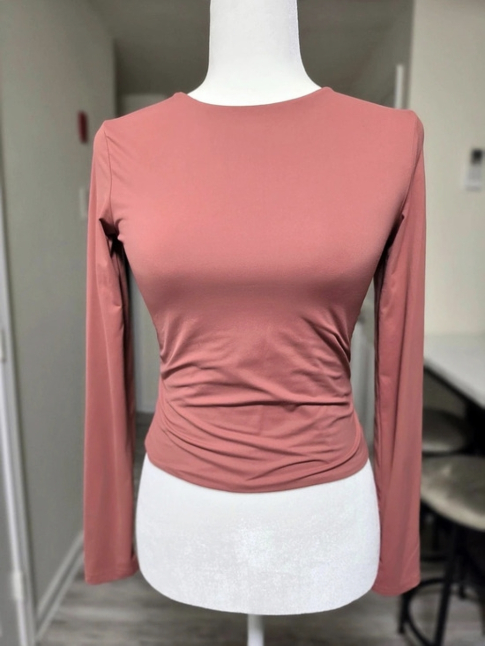 Ruched Long Sleeve Top in Pink Like New